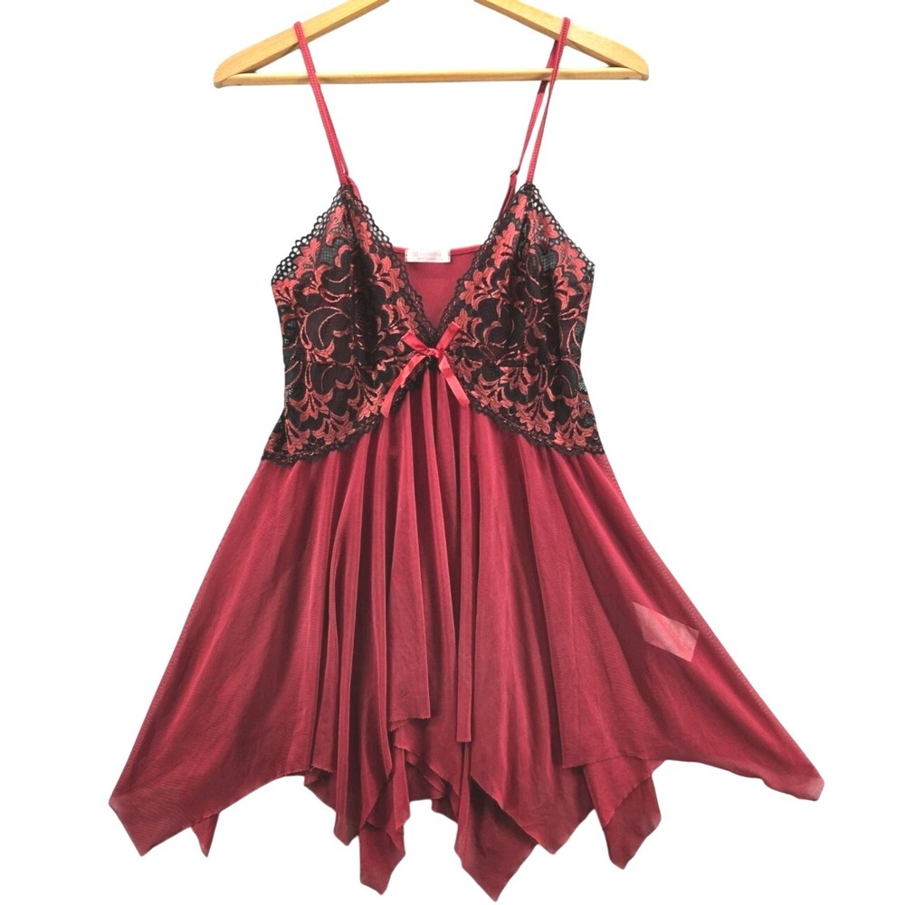 Avidlove Red Lace Open Babydoll Sleepwear Boudoir Lingerie Sheer Dress M